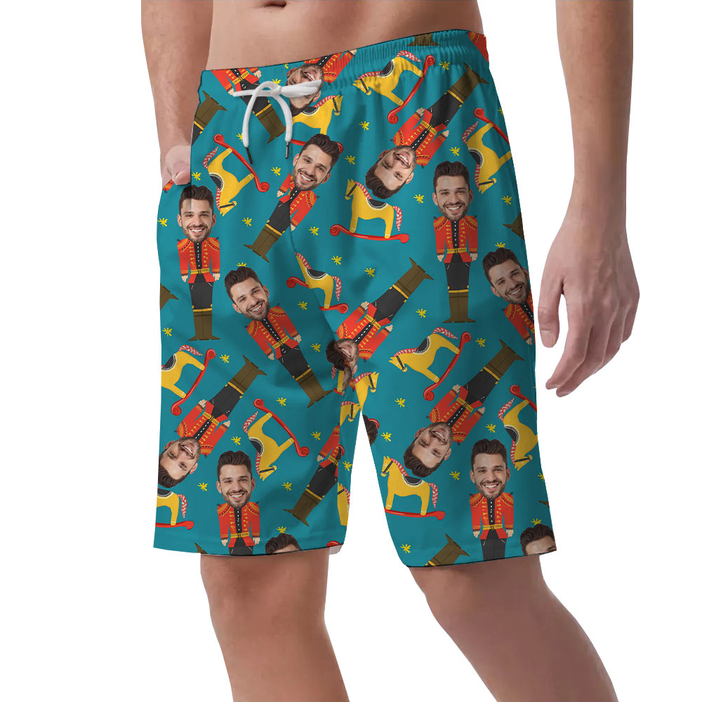 Funny Custom Face Nutcracker Christmas Men's Beach Shorts