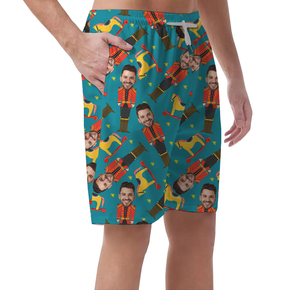 Funny Custom Face Nutcracker Christmas Men's Beach Shorts