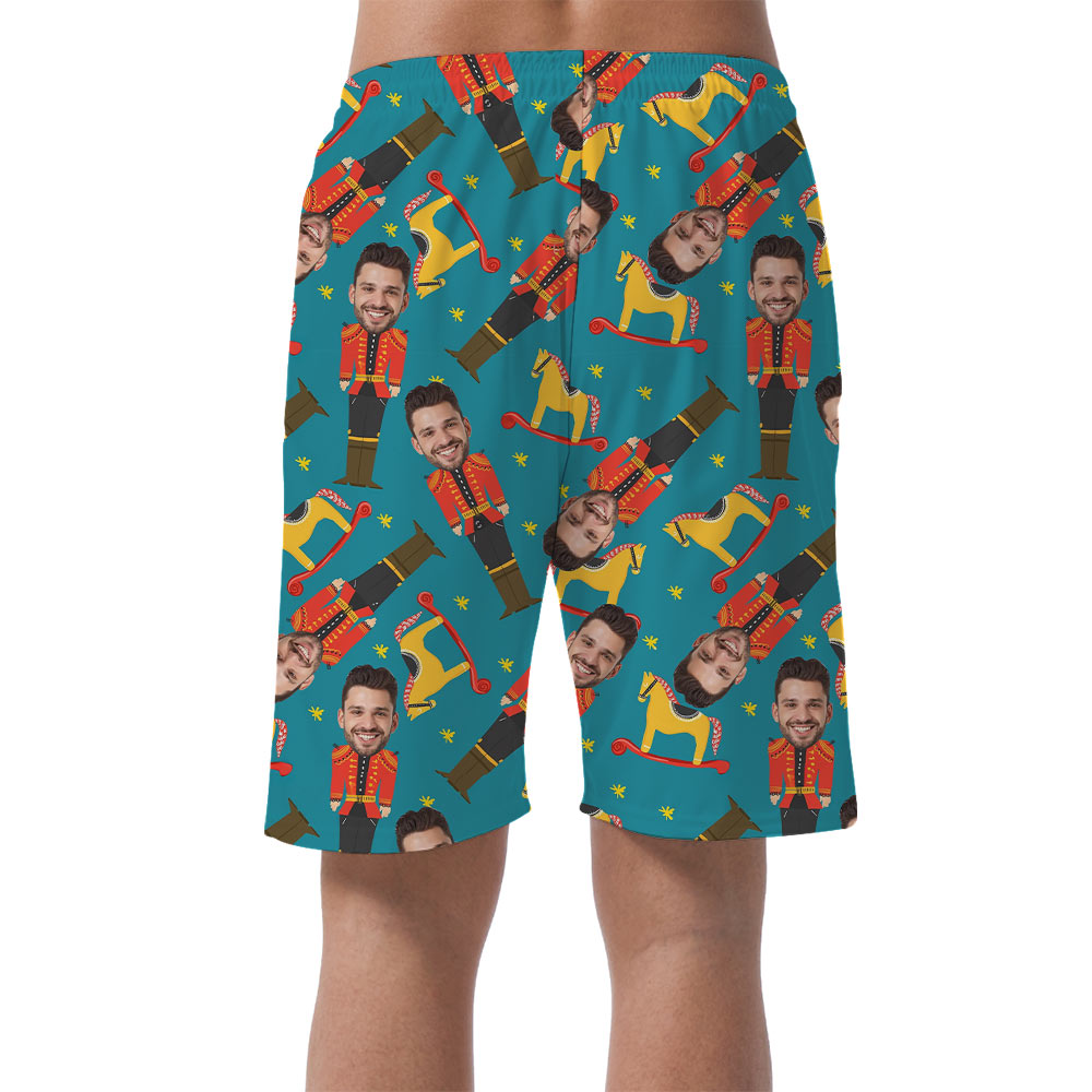 Funny Custom Face Nutcracker Christmas Men's Beach Shorts