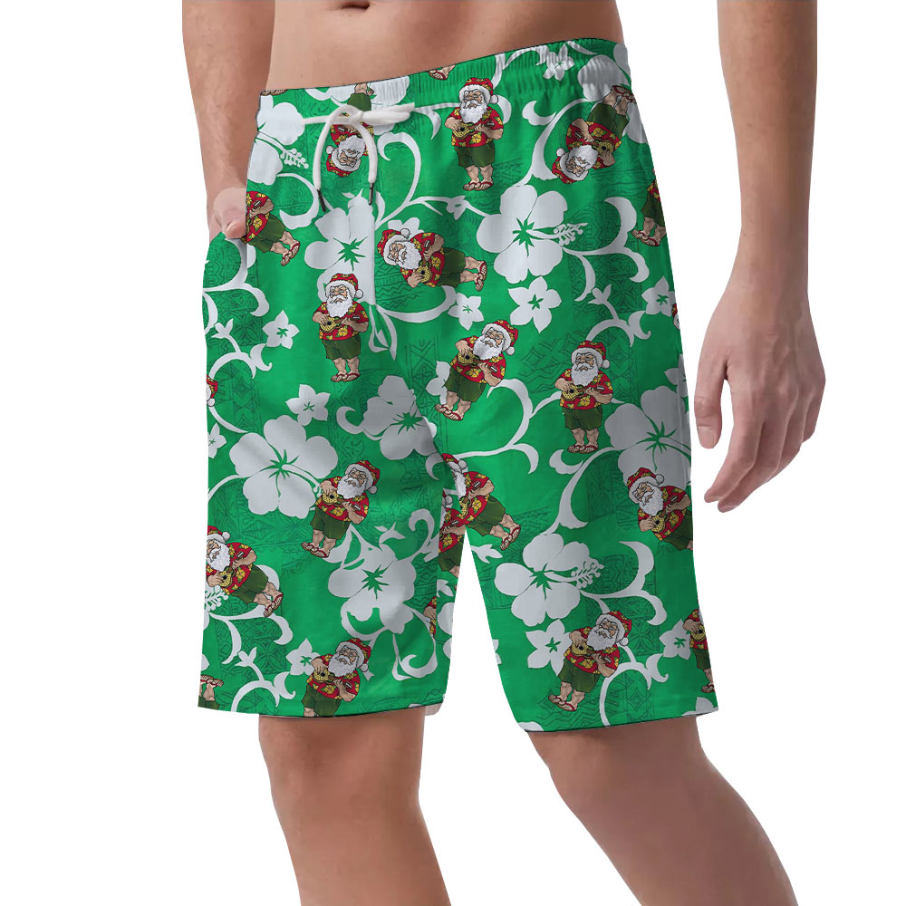 Funny Santa Claus Playing Ukulele Vintage Aloha Beach Shorts