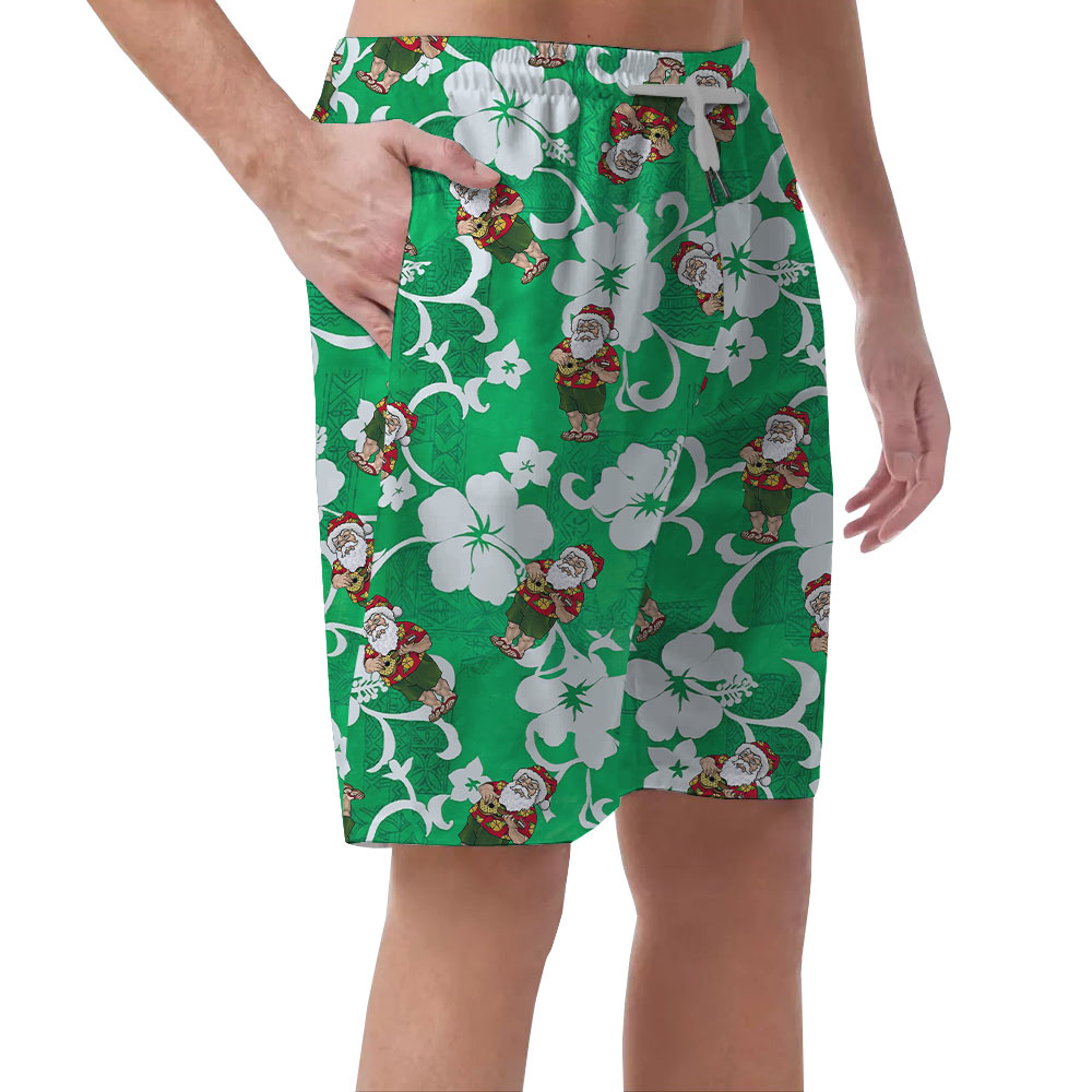 Funny Santa Claus Playing Ukulele Vintage Aloha Beach Shorts