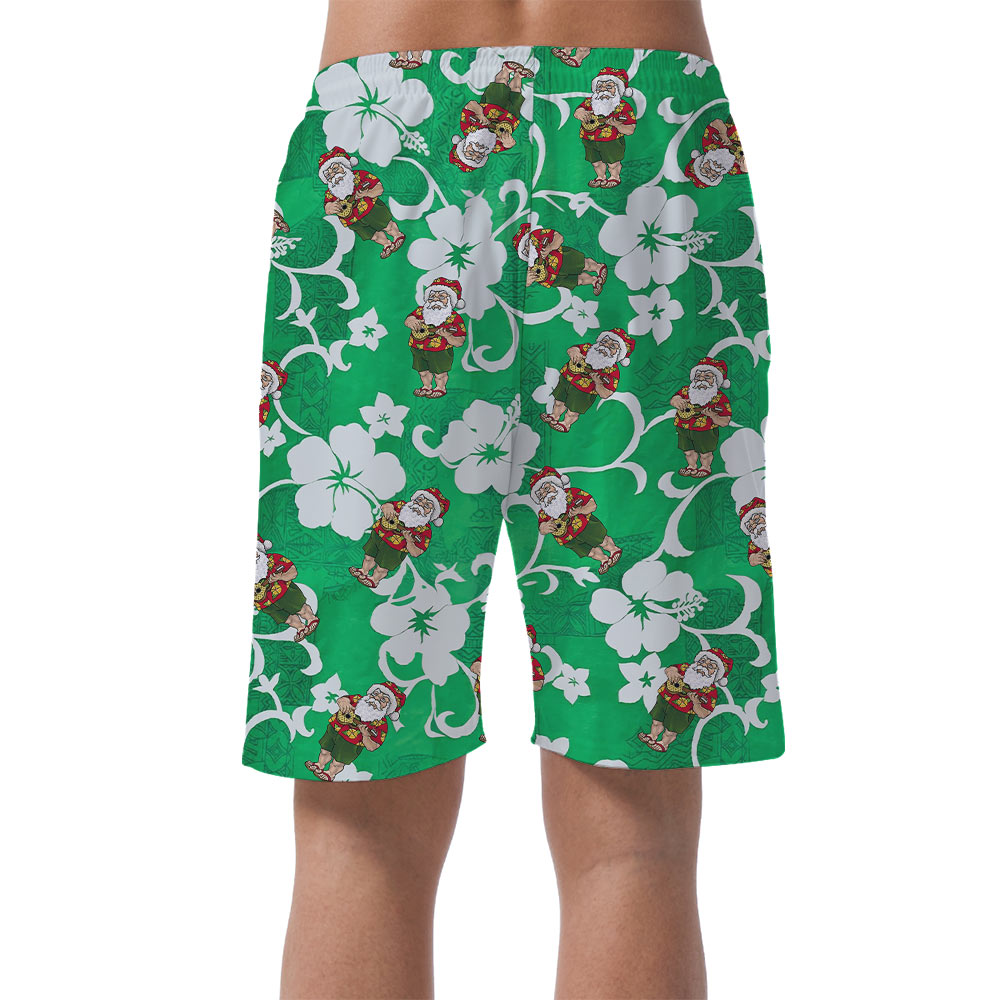 Funny Santa Claus Playing Ukulele Vintage Aloha Beach Shorts