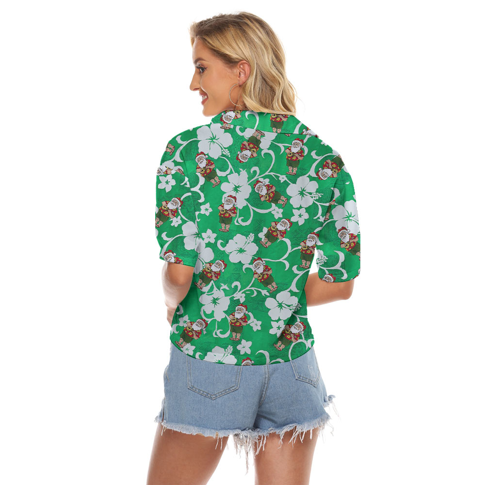 Santa With Ukulele Vintage Women's Cropped Shirt