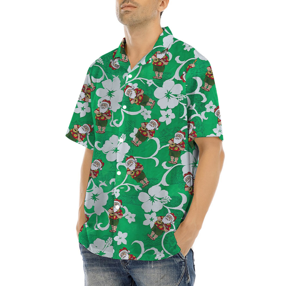 Santa With Ukulele Vintage Aloha Shirt