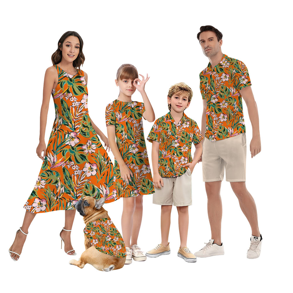 Floral Orange Matching Hawaiian Shirts For Family - variant image 1