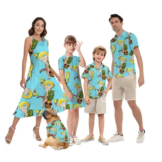 Funny Cat Pineapple Matching Family Hawaiian Outfits