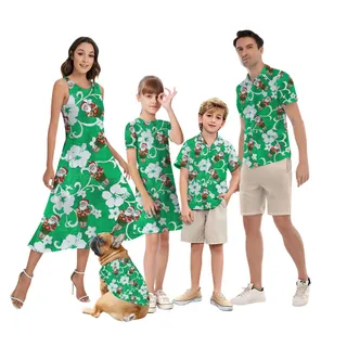 Santa Ukulele Vintage Christmas Matching Hawaiian Shirts For Family