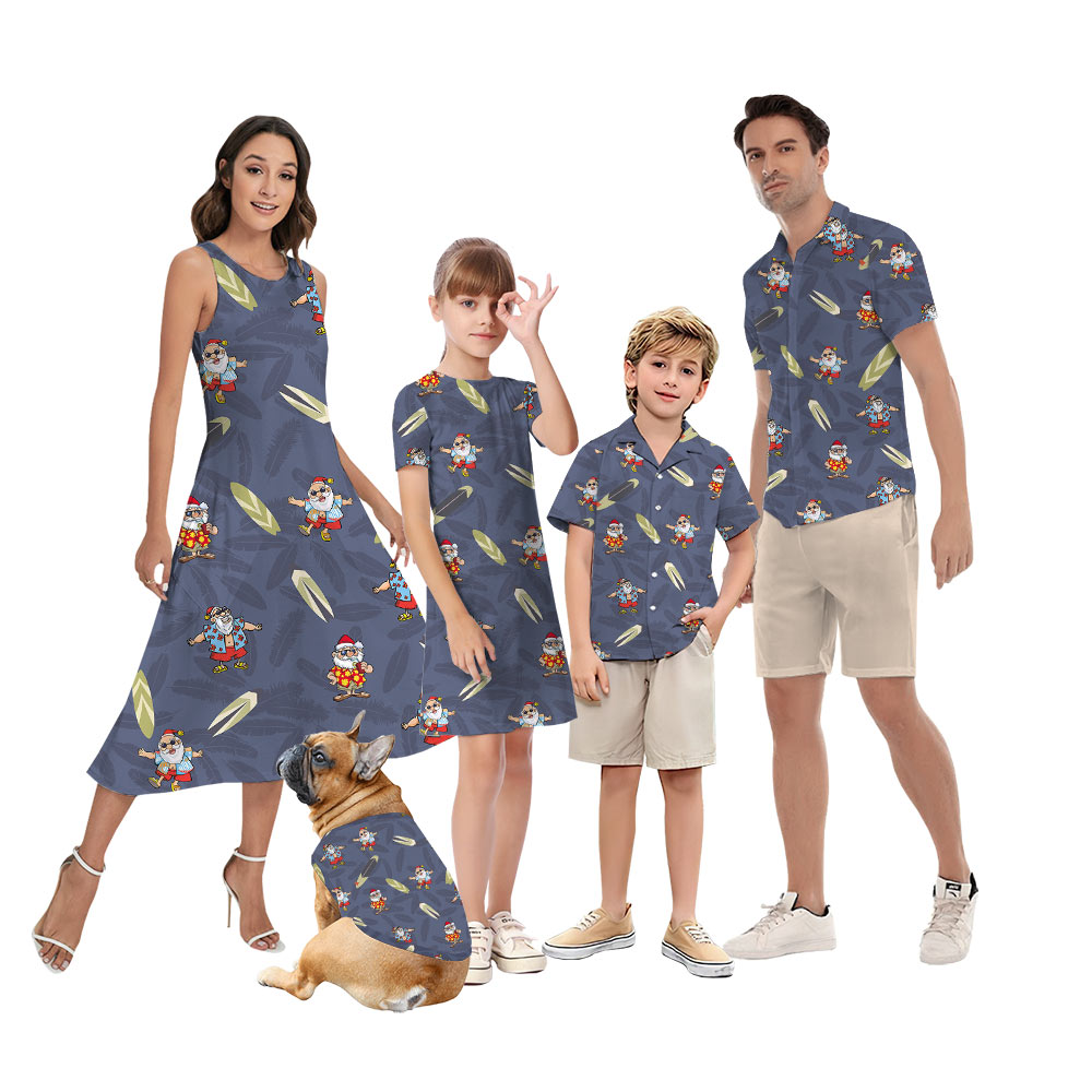 Vintage Santa Surfing Matching Hawaiian Outfits For Family - variant image 1
