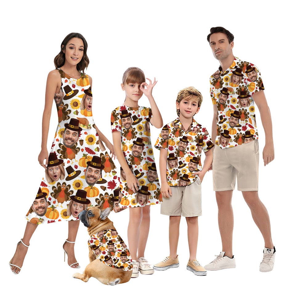 Custom Couple Face Thanksgiving Matching Family Hawaiian Outfits - variant image 1