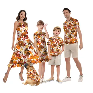 Funny Thanksgiving Turkey Family Matching Hawaiian Outfits