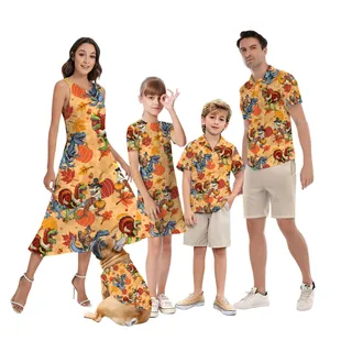Funny Thanksgiving Dinosaur Matching Family Hawaiian Outfits