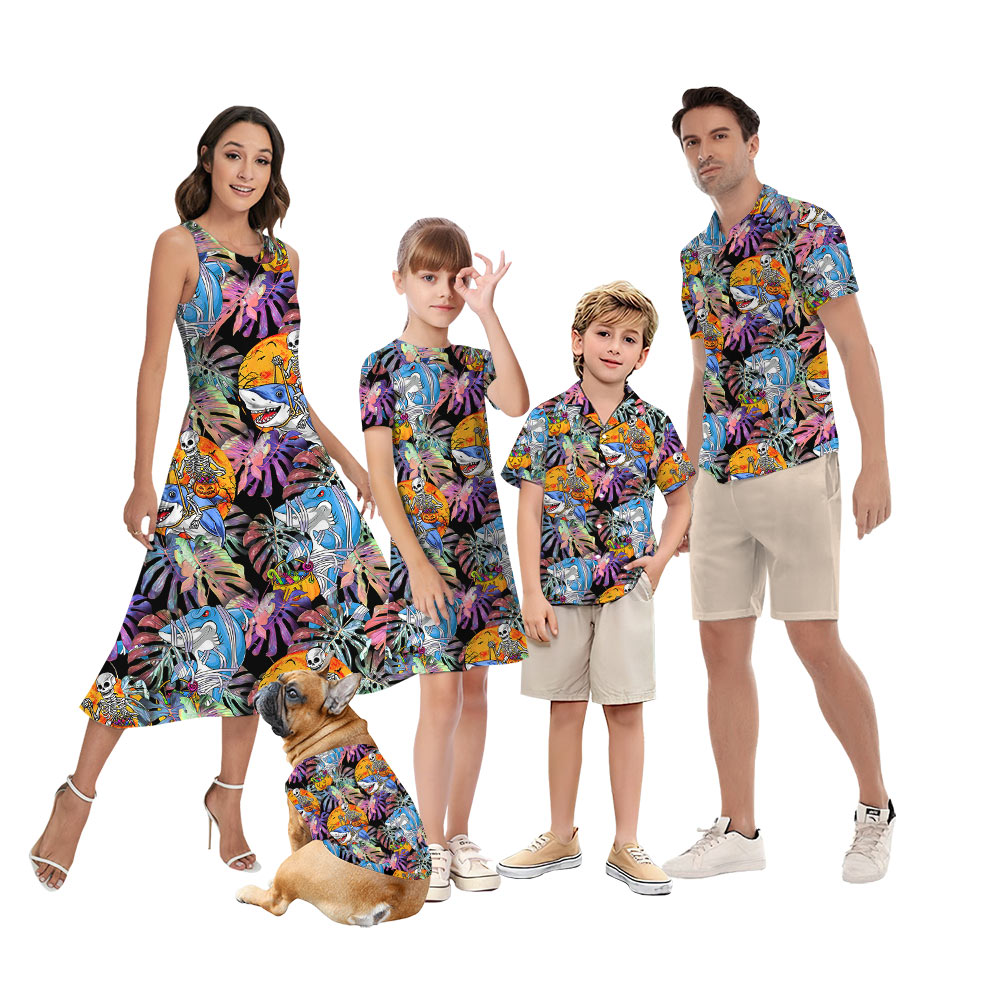 Shark Skeleton Horror Halloween Matching Hawaiian Outfits For Family - variant image 1