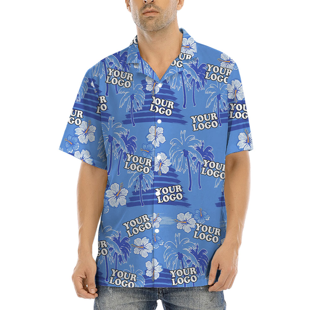 Custom Logo Tropical Blue Hawaiian Shirt - variant image 1