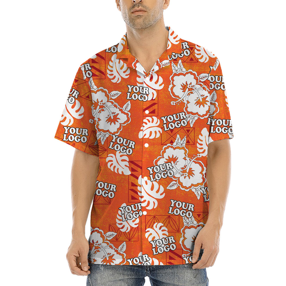 Vintage Hibiscus Orange Hawaiian Shirt With Custom Logo - variant image 1
