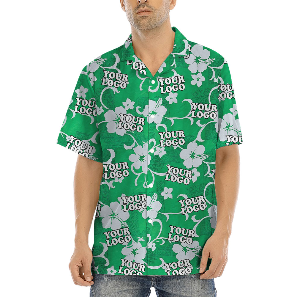 Custom Logo Vintage Hibiscus Green Hawaiian Shirt - variant image 1