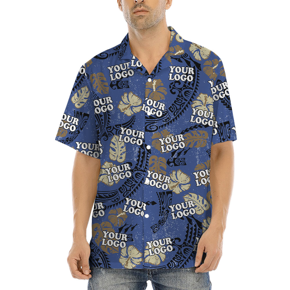 Vintage Navy Hawaiian Shirt With Custom Company Logo - variant image 1