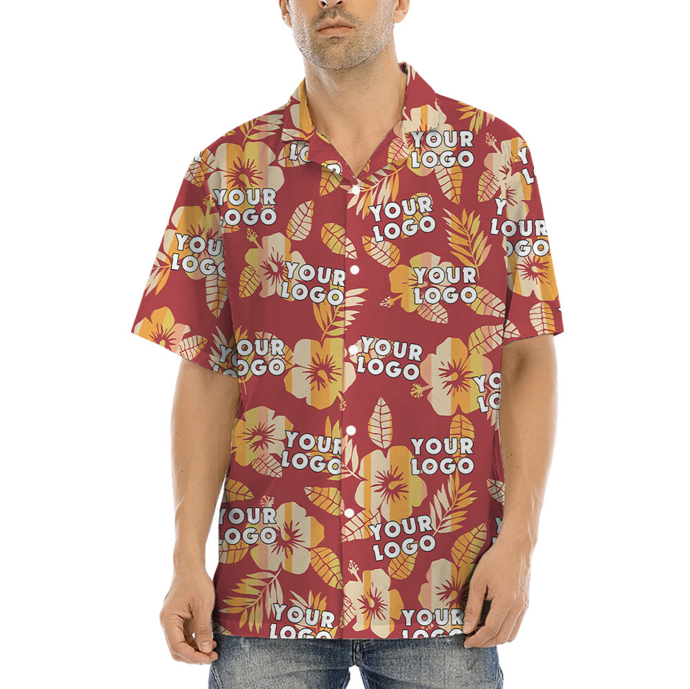 Bulk Order Custom Logo Floral Orange Hawaiian Shirt - variant image 1
