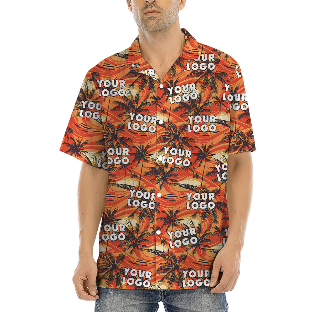Bulk Order Custom Logo Orange Palm Tree Hawaiian Shirt - variant image 1
