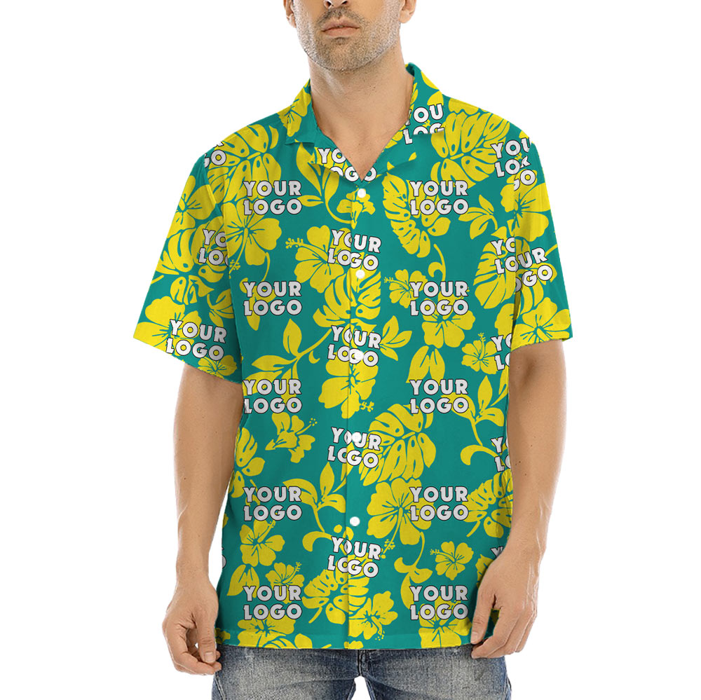 Custom Logo Floral Green Hawaiian Shirt - variant image 1
