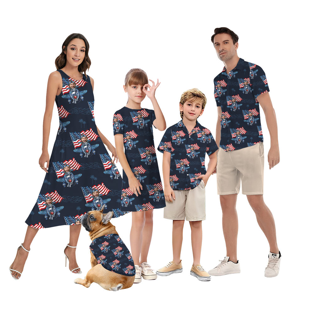 Custom Face American Flags Plane Matching Family Hawaiian Outfits - variant image 1