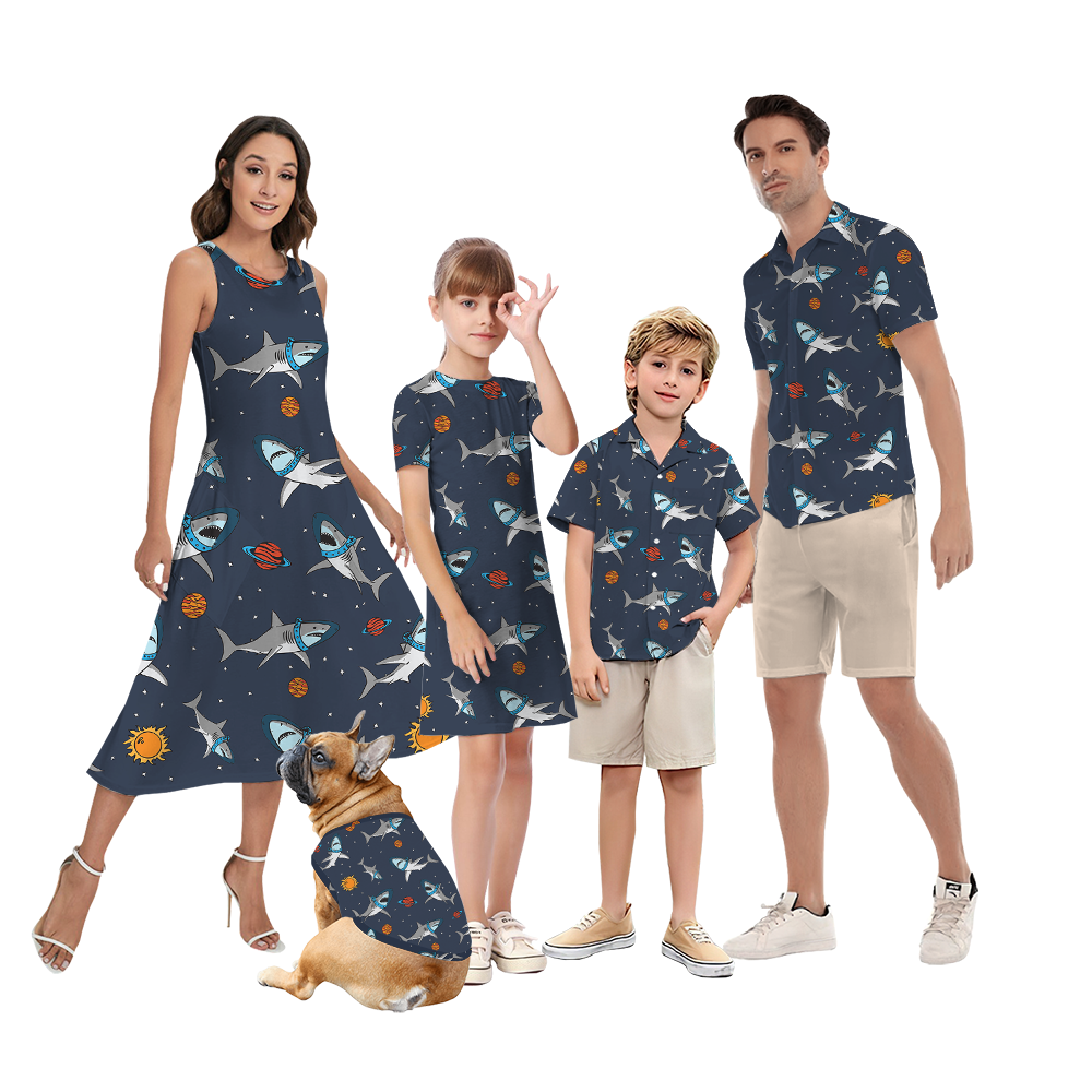 Funny Astronaut Shark Navy Matching Family Hawaiian Outfits - variant image 1