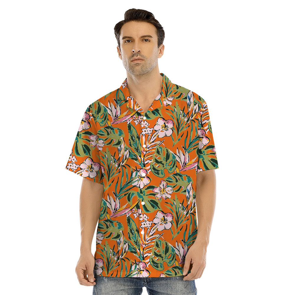 Floral Orange Matching Hawaiian Shirts For Family
