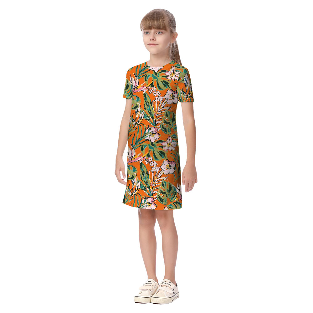 Floral Orange Matching Hawaiian Shirts For Family
