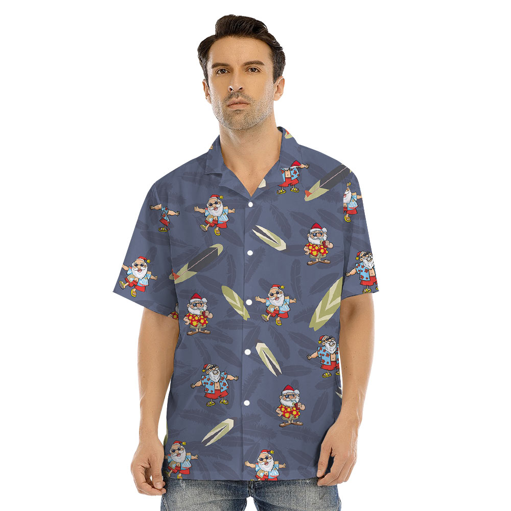 Vintage Santa Surfing Matching Hawaiian Outfits For Family