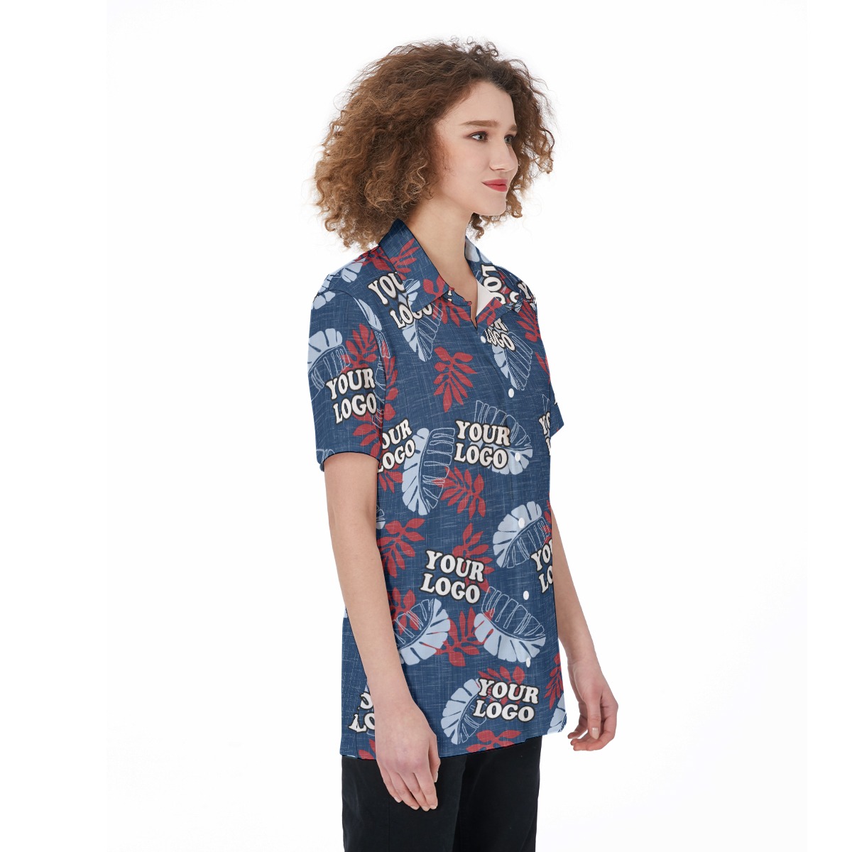 Custom Logo Navy Women's Hawaiian Shirt
