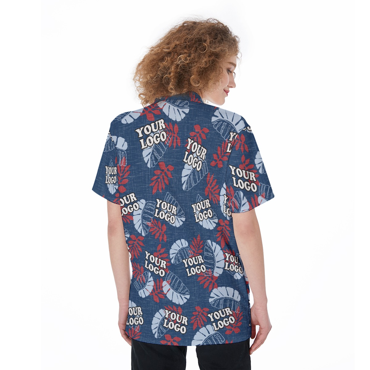 Custom Logo Navy Women's Hawaiian Shirt