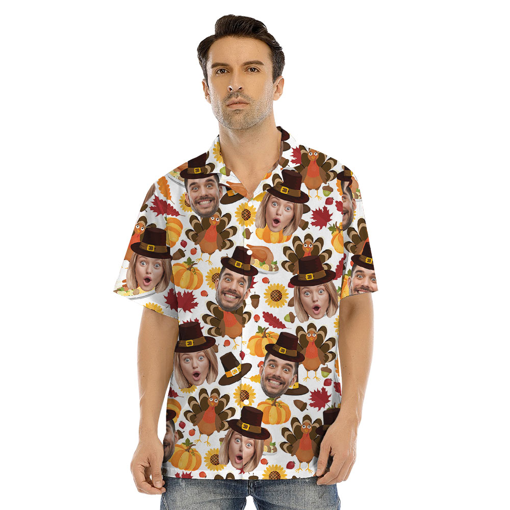 Custom Couple Face Thanksgiving Matching Family Hawaiian Outfits