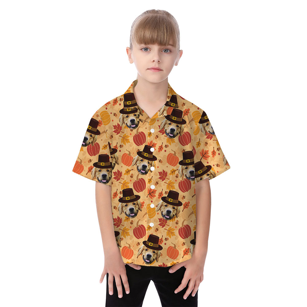 Custom Dog Face Thanksgiving Matching Family Hawaiian Outfits
