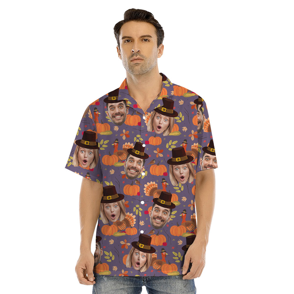 Custom Face Turkey Thanksgiving Matching Family Hawaiian Outfits