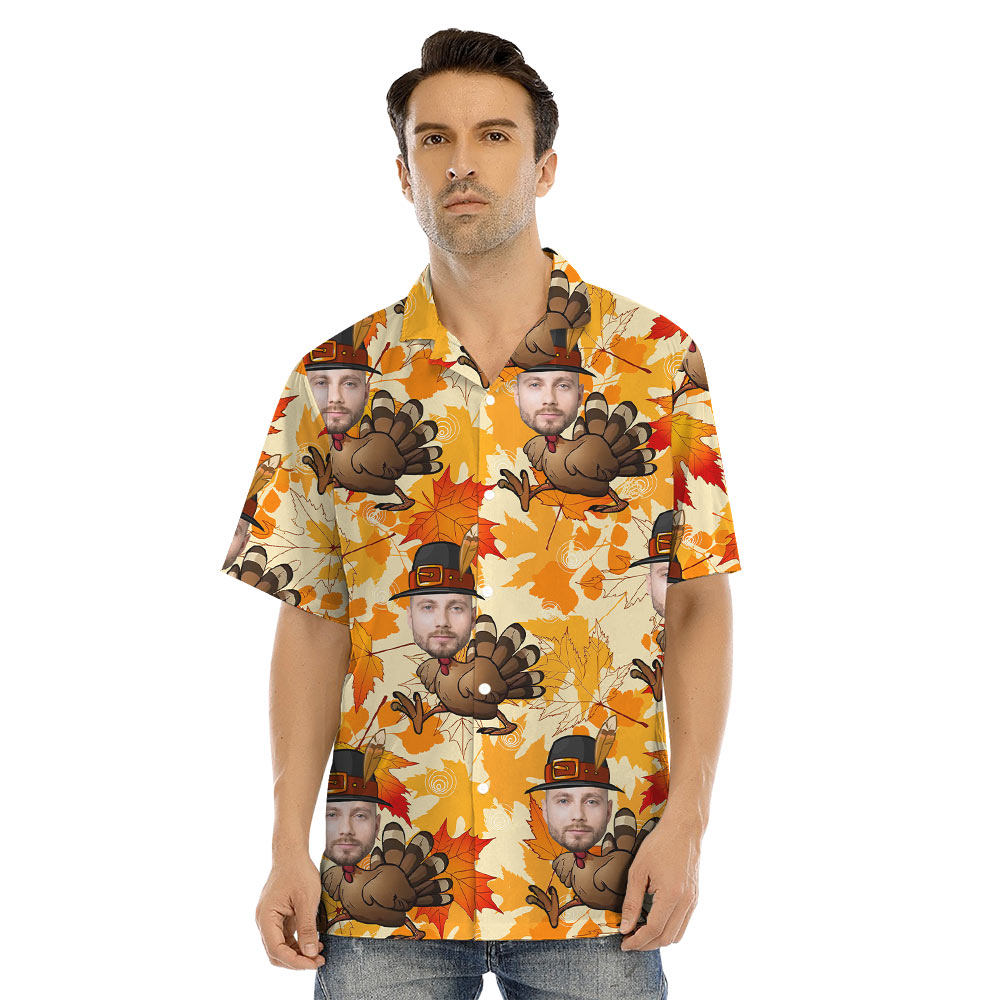 Funny Custom Face Turkey Thanksgiving Matching Family Hawaiian Outfits