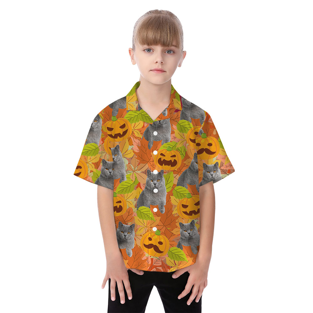 Funny Thanksgiving Cat Orange Matching Hawaiian Outfits For Family