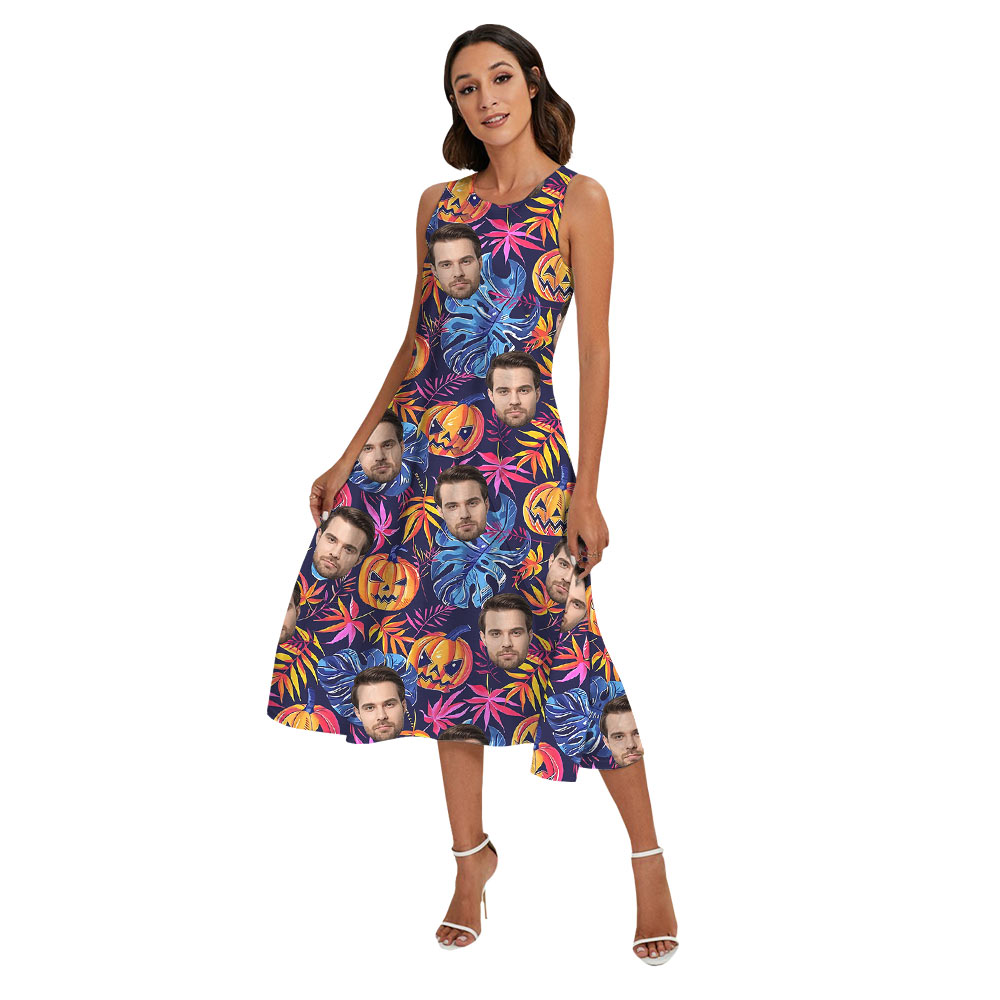 Custom Face Halloween Pumpkin Matching Hawaiian Outfits For Family