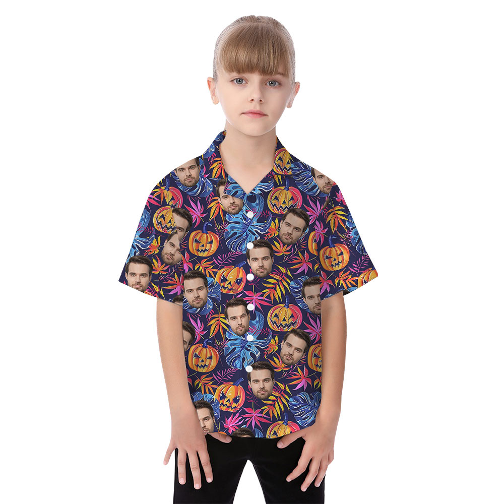 Custom Face Halloween Pumpkin Matching Hawaiian Outfits For Family