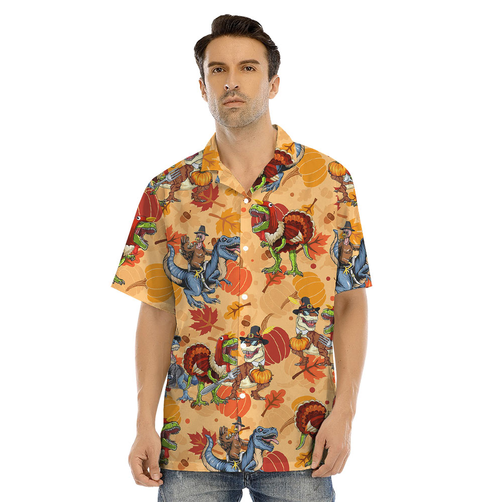 Funny Thanksgiving Dinosaur Matching Family Hawaiian Outfits