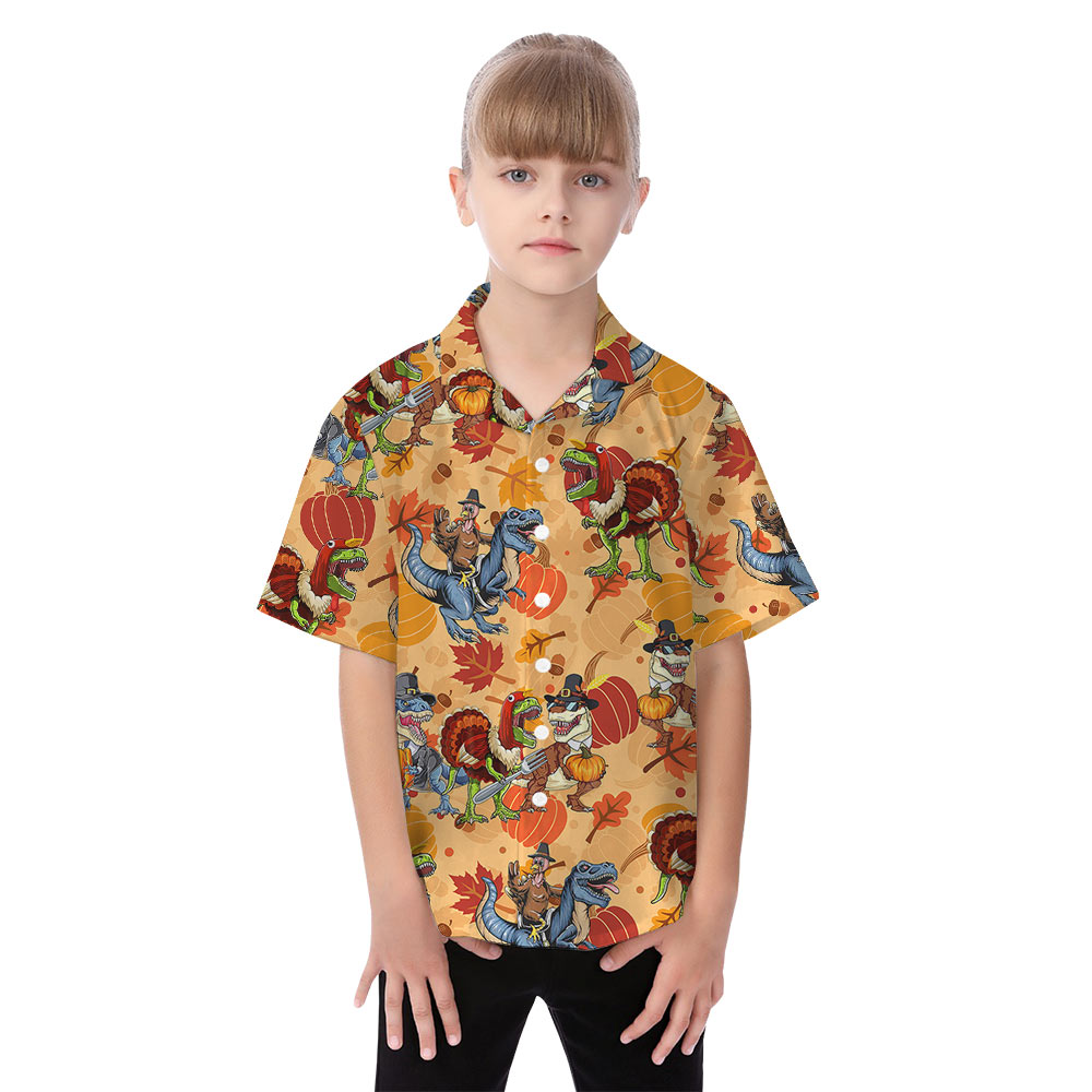 Funny Thanksgiving Dinosaur Matching Family Hawaiian Outfits
