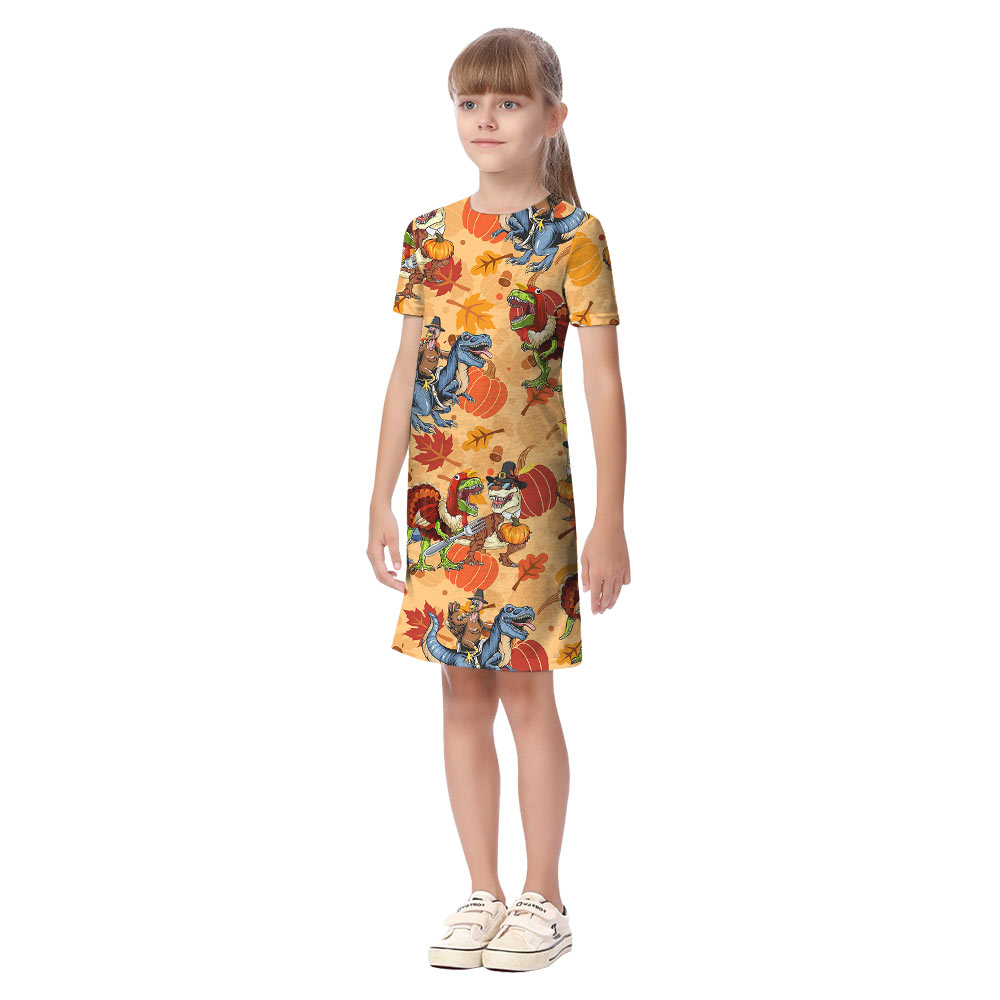 Funny Thanksgiving Dinosaur Matching Family Hawaiian Outfits