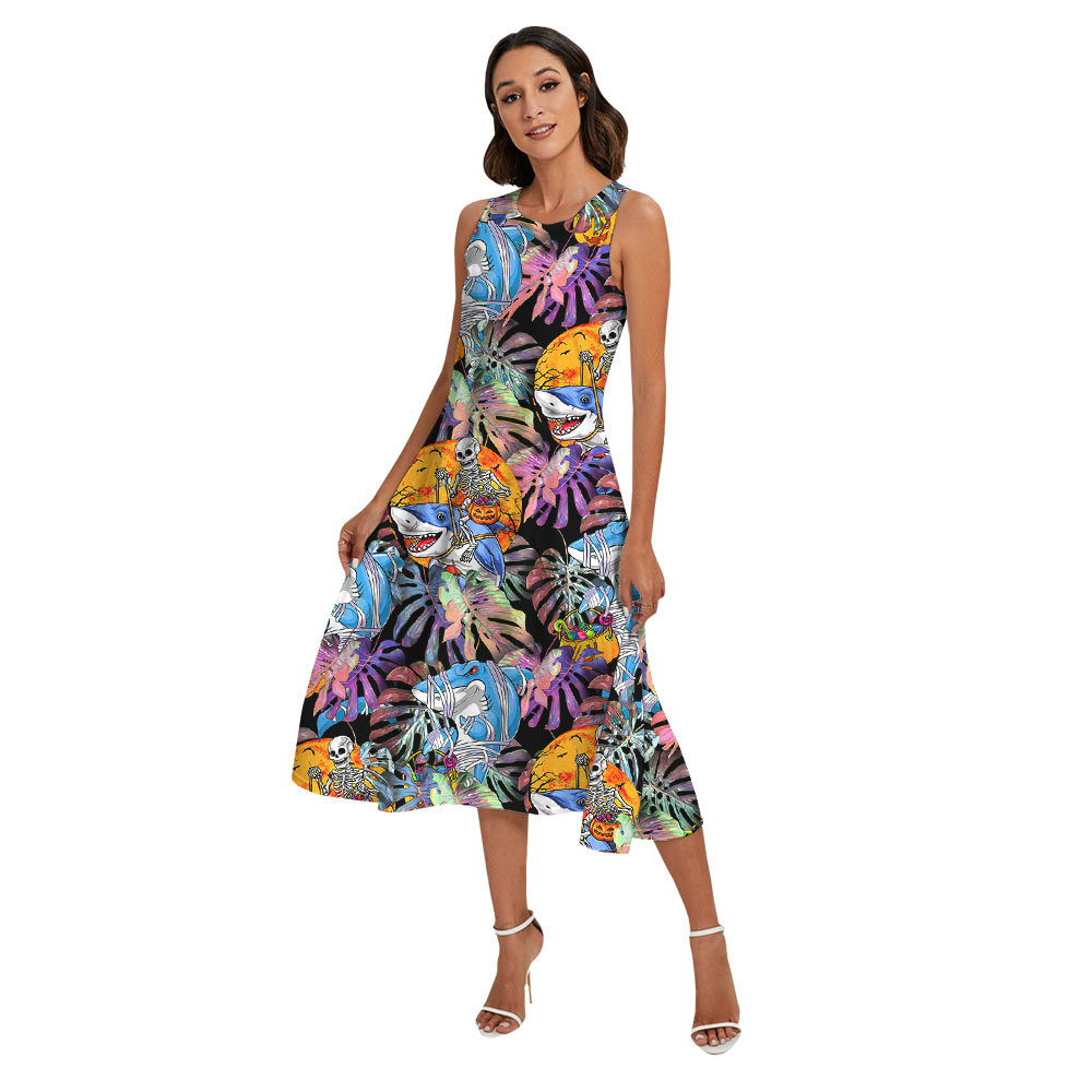 Shark Skeleton Horror Halloween Matching Hawaiian Outfits For Family