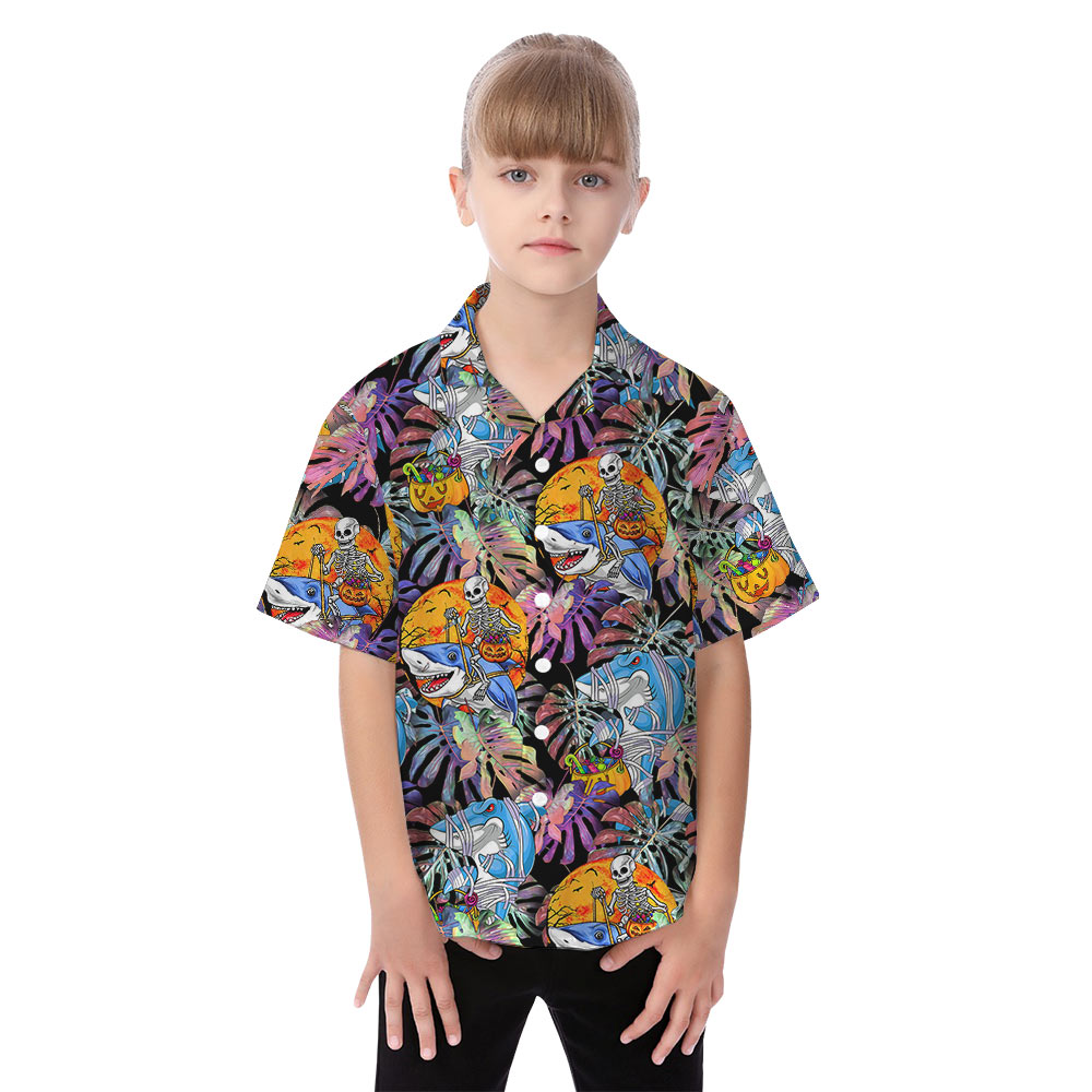 Shark Skeleton Horror Halloween Matching Hawaiian Outfits For Family