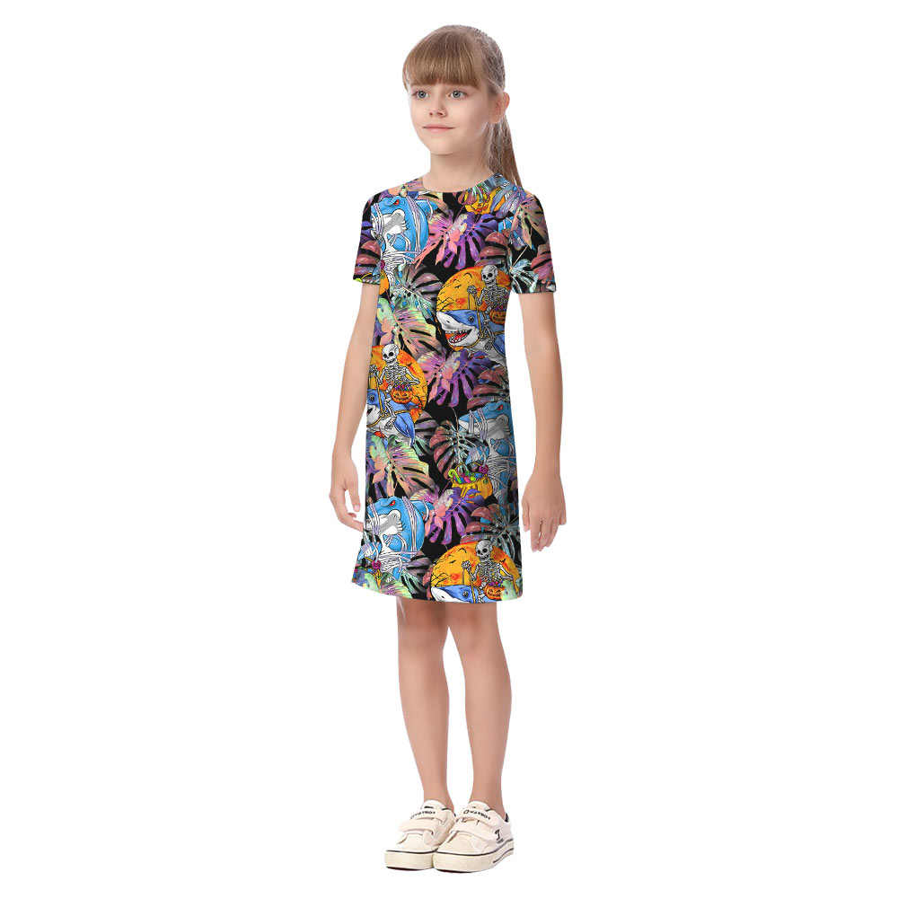Shark Skeleton Horror Halloween Matching Hawaiian Outfits For Family