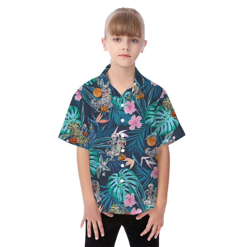 Skeleton Dinosaur Halloween Matching Family Hawaiian Outfits