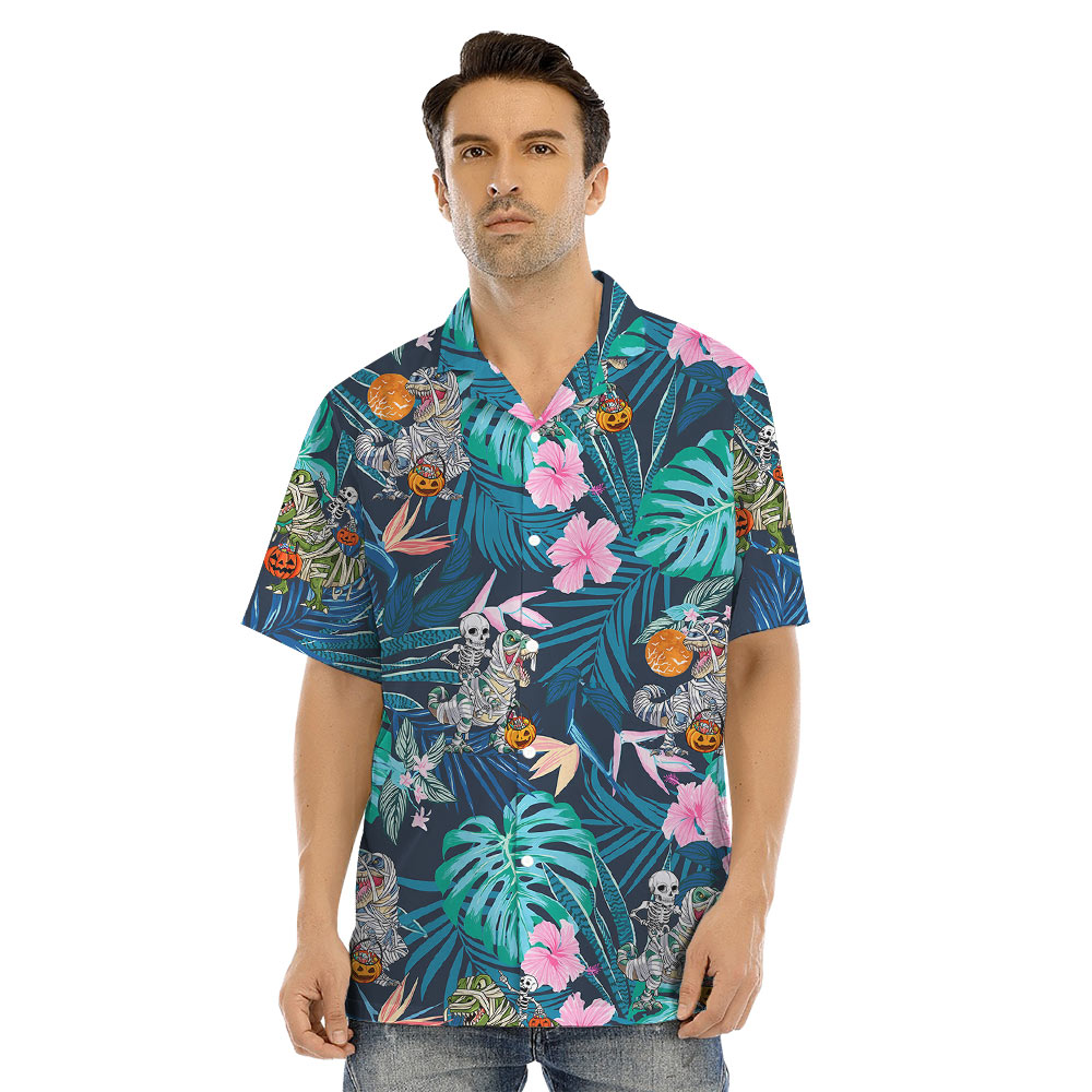 Skeleton Dinosaur Halloween Matching Family Hawaiian Outfits