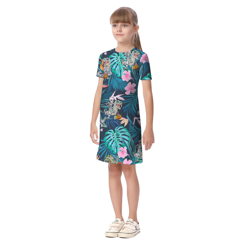 Skeleton Dinosaur Halloween Matching Family Hawaiian Outfits
