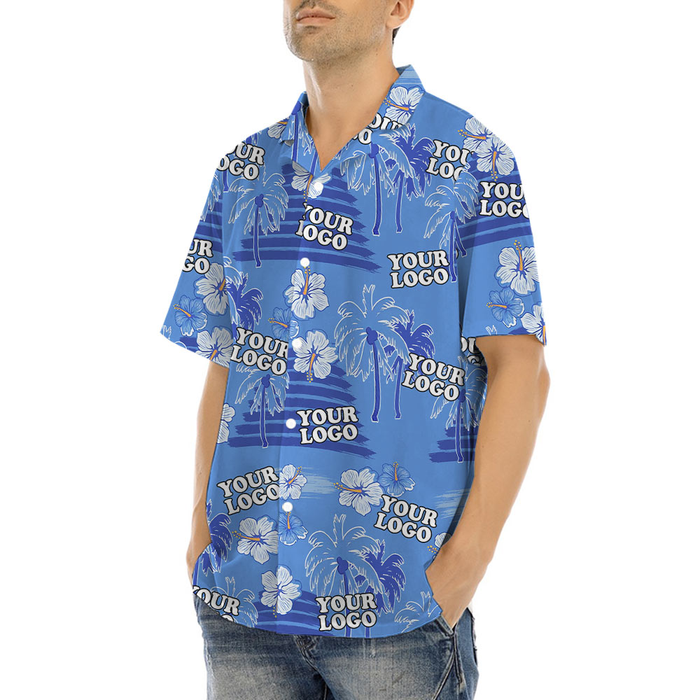 Custom Logo Tropical Blue Hawaiian Shirt