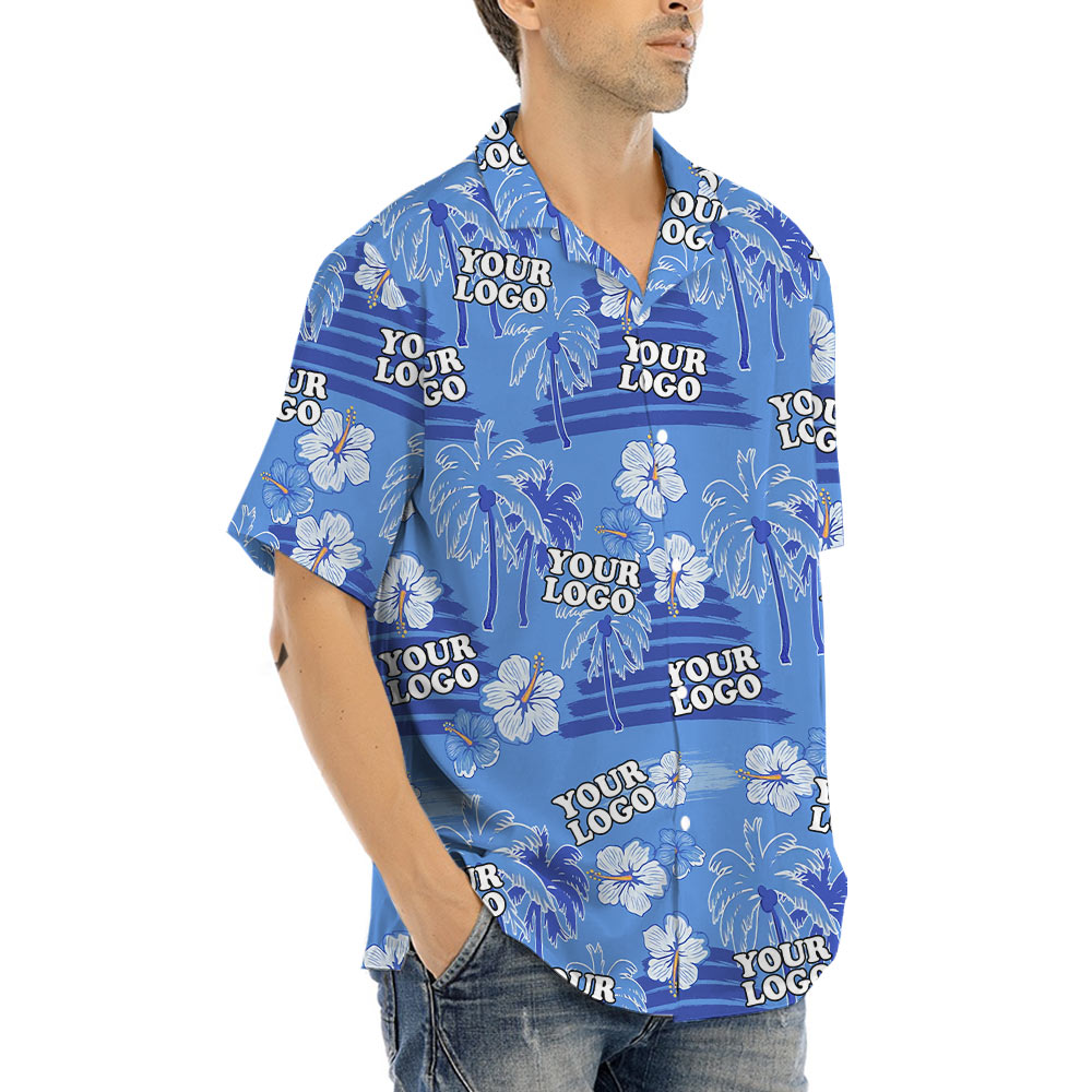 Custom Logo Tropical Blue Hawaiian Shirt