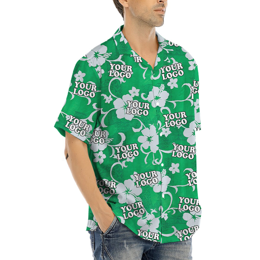 Custom Logo Vintage Hibiscus Green Hawaiian Shirt