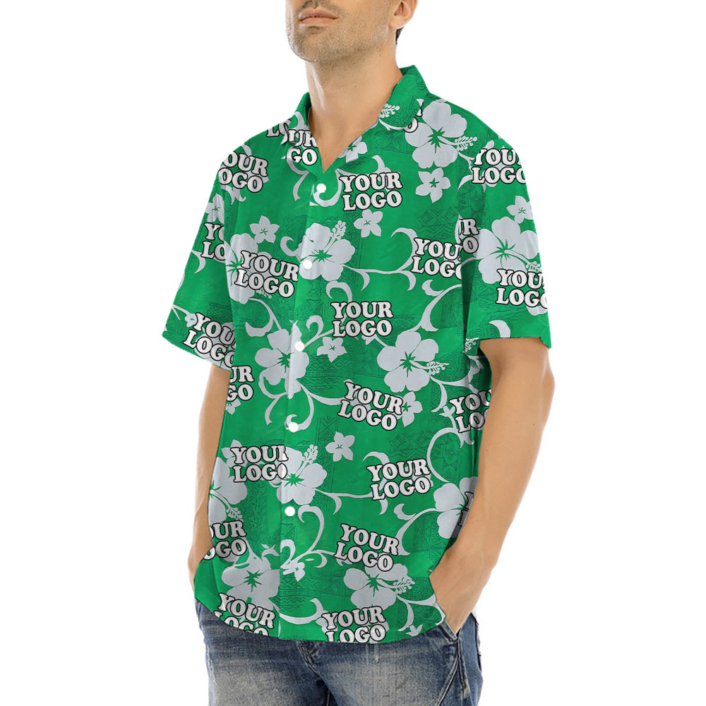 Custom Logo Vintage Hibiscus Green Hawaiian Shirt